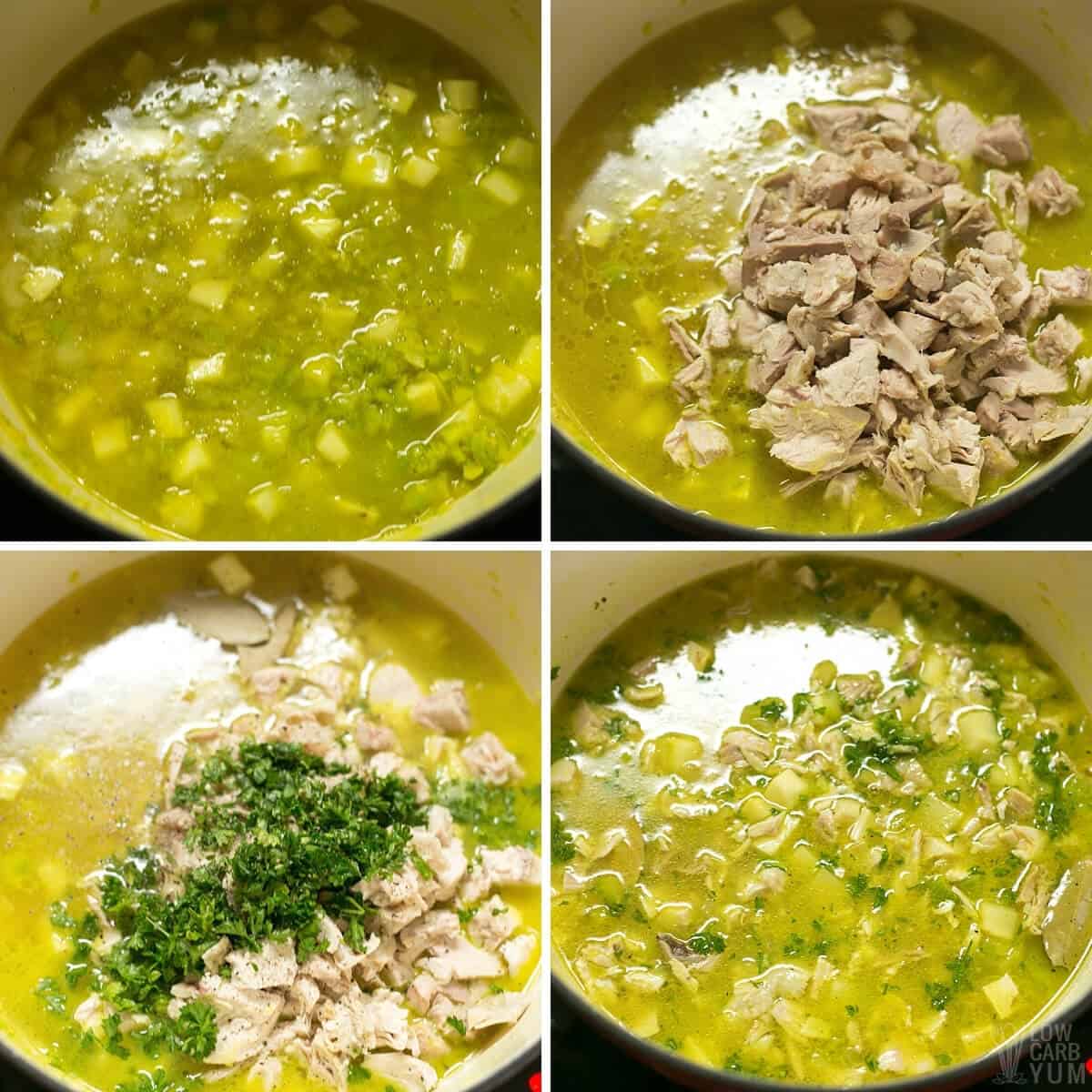 adding broth chicken seasonings