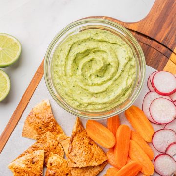 avocado chip dip with cartots