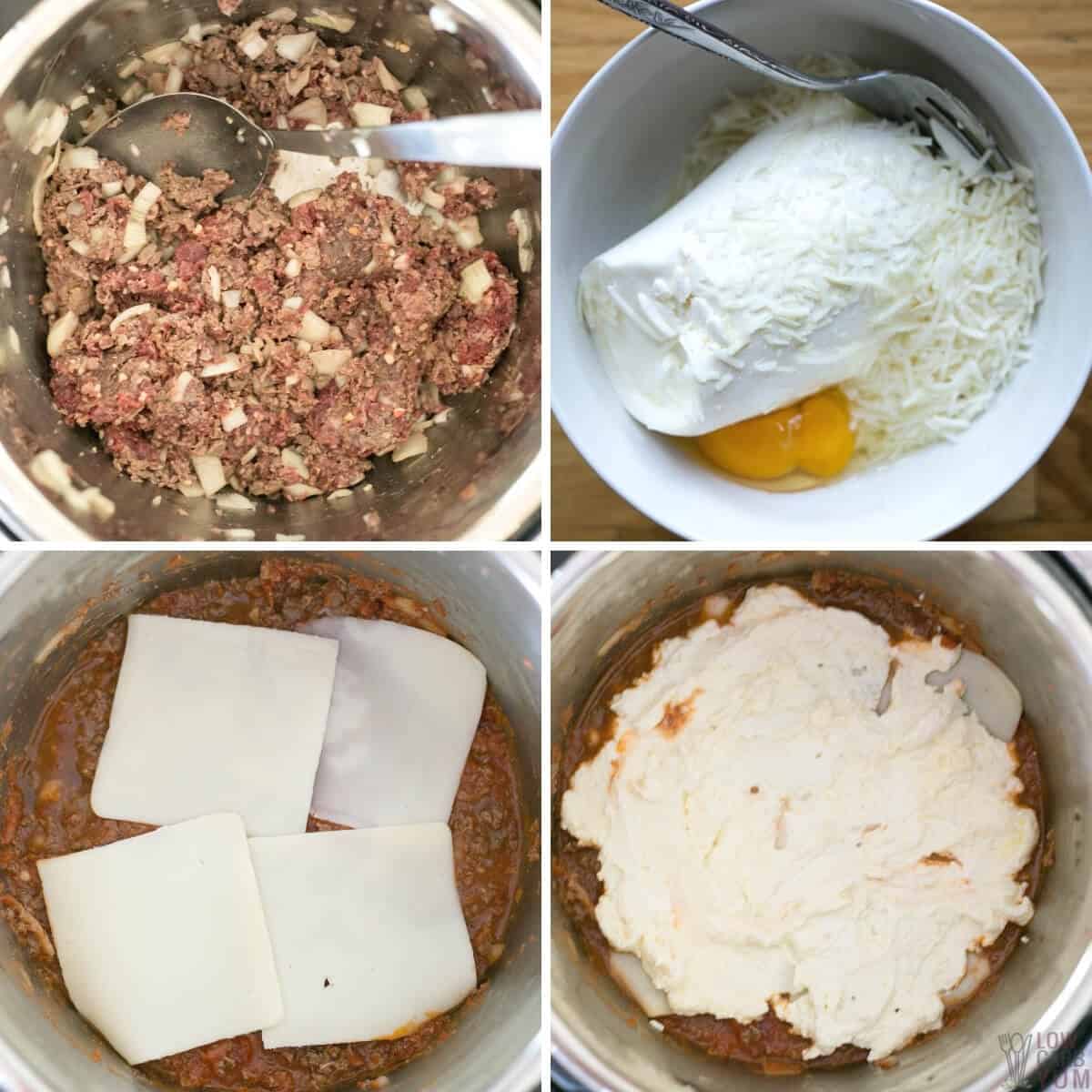 initial steps for preparing no noodle lasagna directly in instant pot
