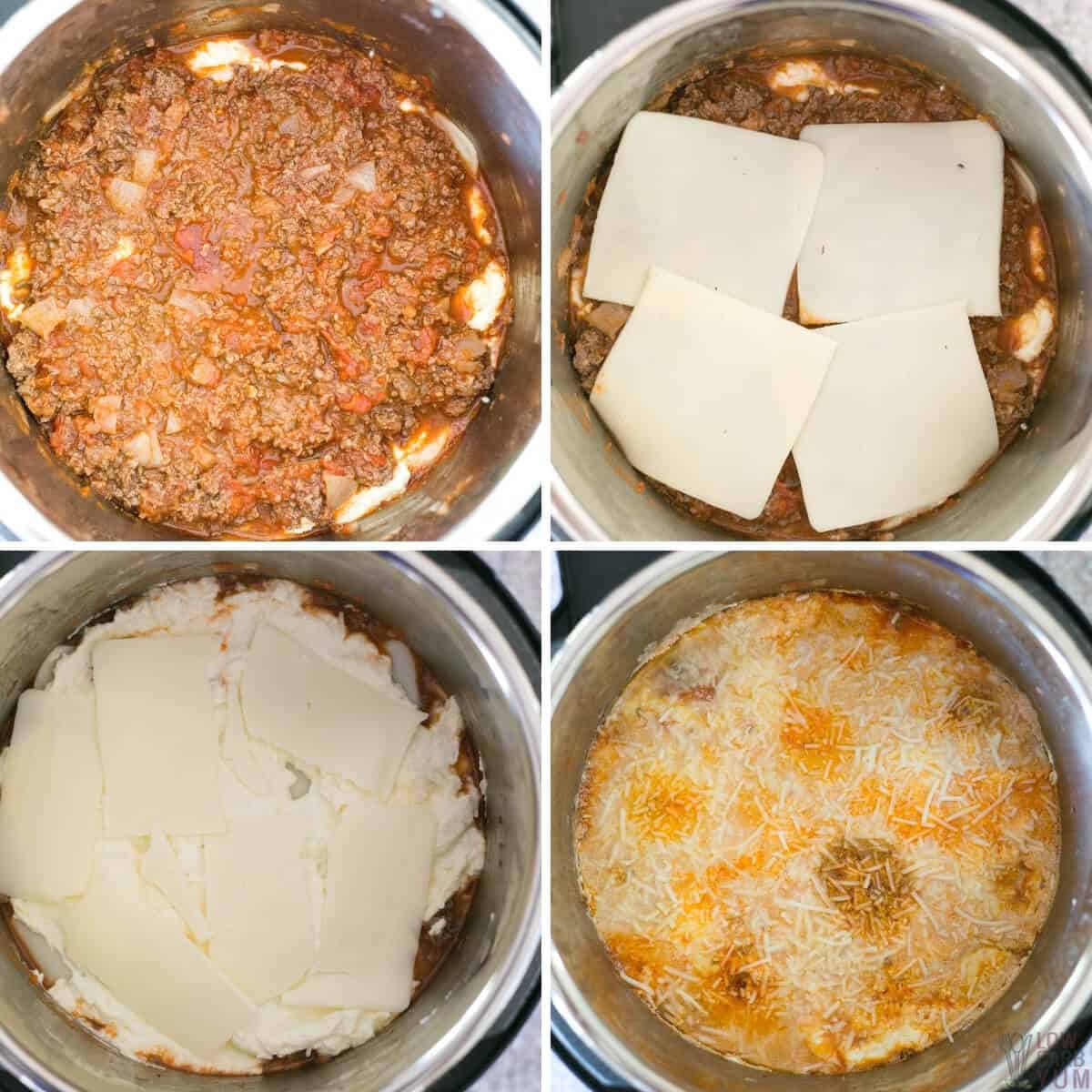 final steps for preparing no noodle lasagna directly in instant pot