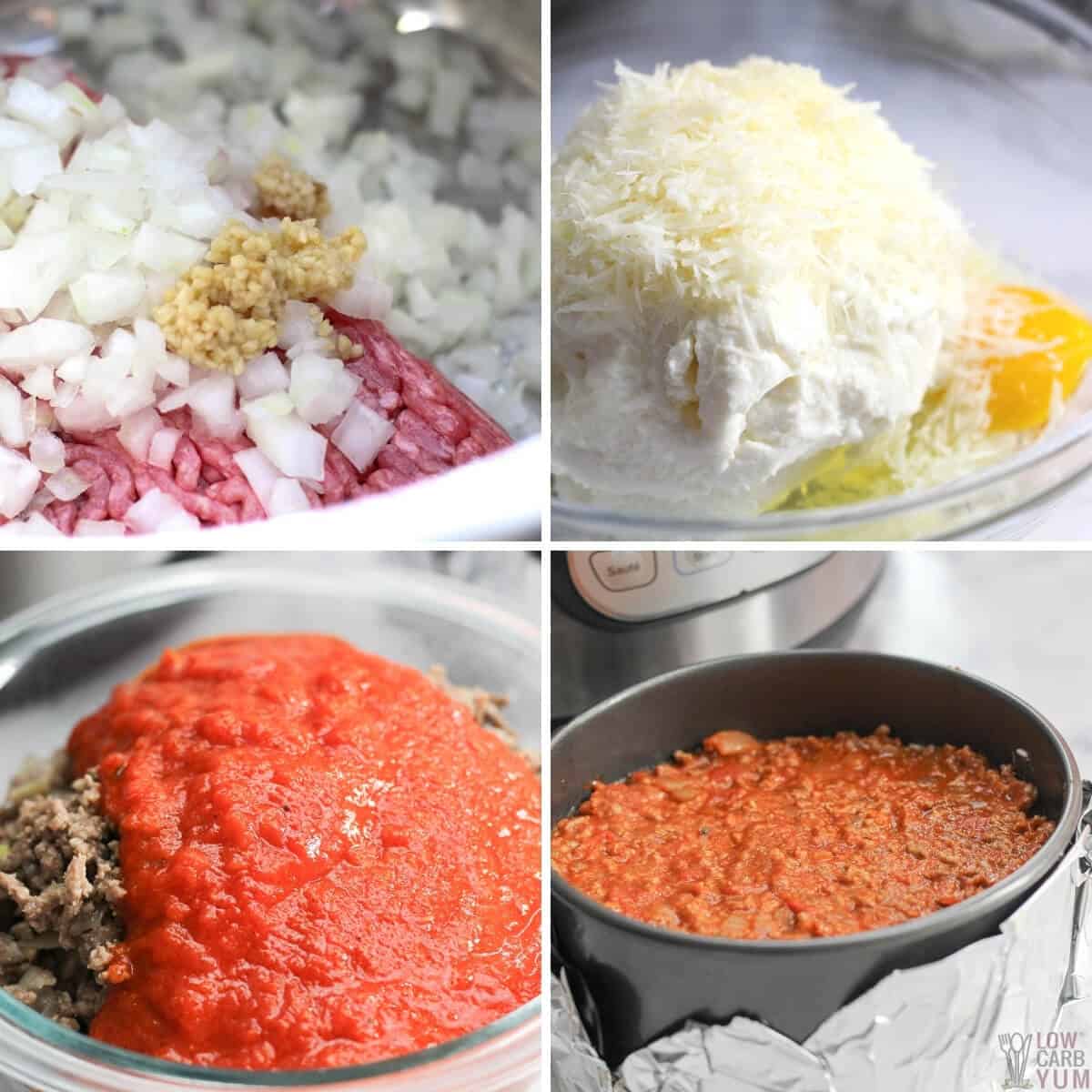 initial steps for no noodle lasagna pot in pot method